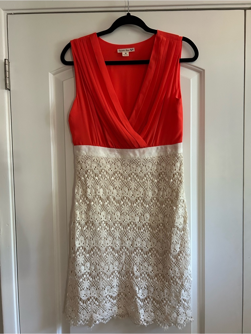 Double Zero Coral & Cream Lace V-Neck Midi Dress
